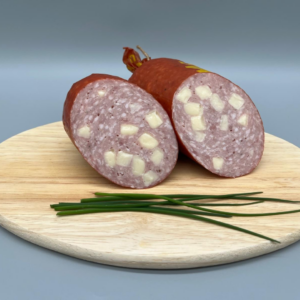 Puten-Käswurst mit Schweinespeck)